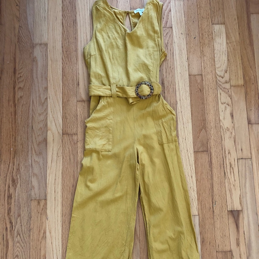Yellow Linen Belted Romper